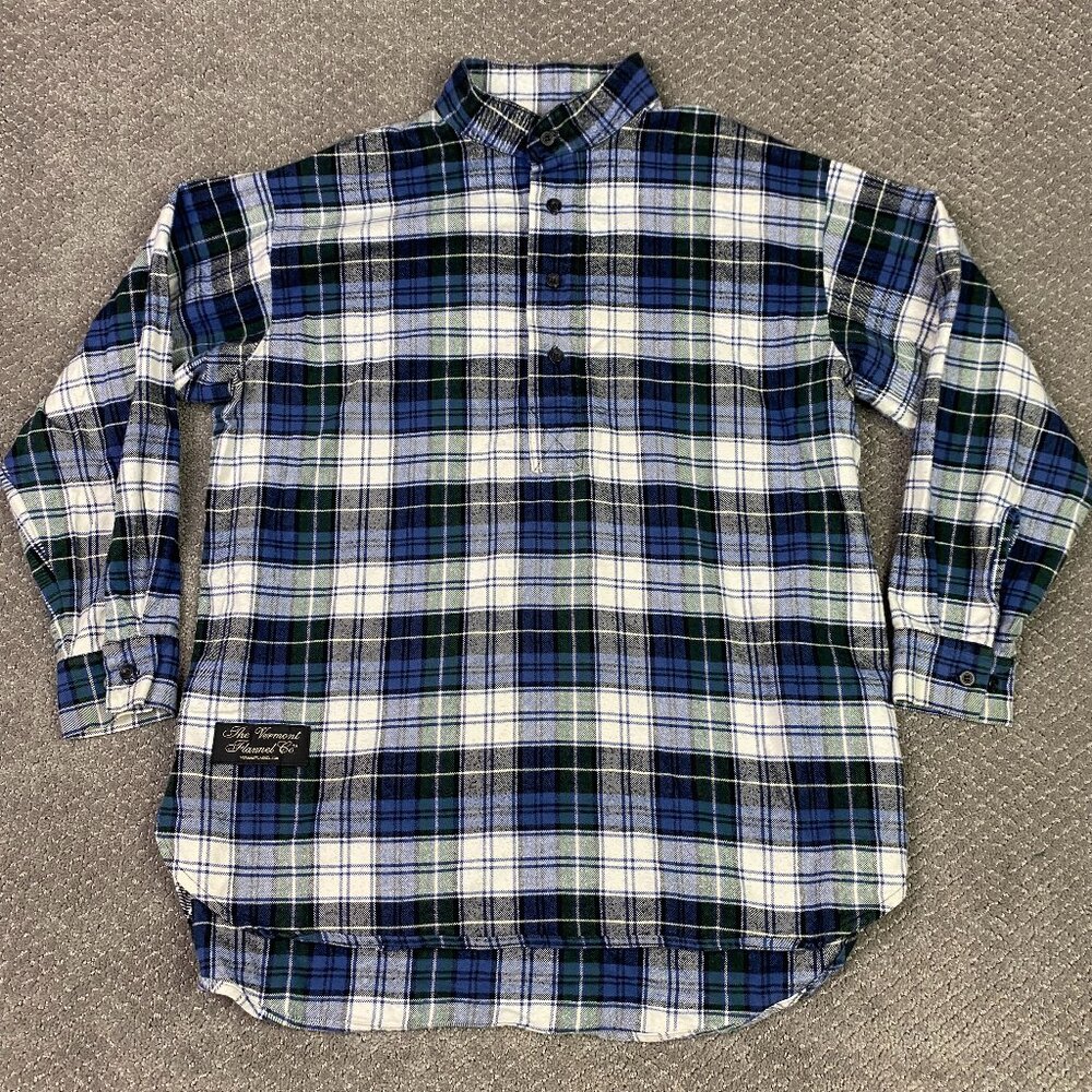 Vermont Flannel Co. Henley Shirt Men's Small Blue Green Plaid Check Pullover